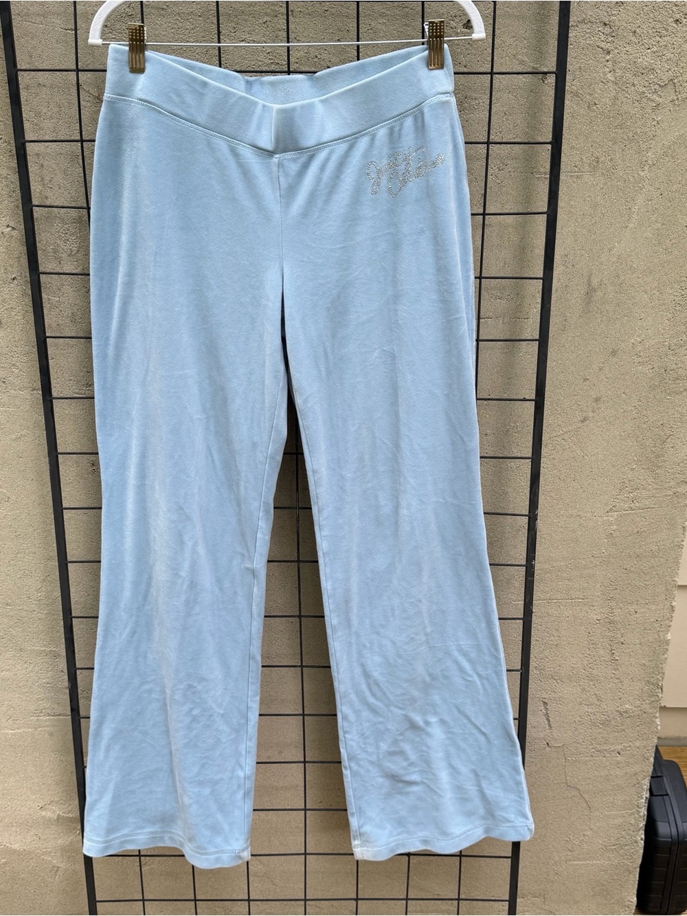 JUICY • Light Blue Velour Lounge Pants with Rhinestone Script